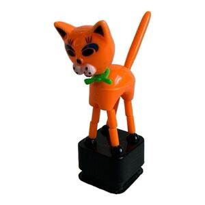 Vintage Orange Cat Push Puppet Toy Kitty Cat Plastic 4" Collectible
